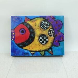 Jenny Foster Ruffles Whimsical Fish Canvas‎ Painting Wall Art 12"x16" Dead Stock